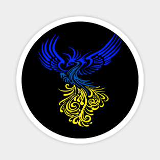 Blue Yellow Artistic Phoenix Illustration Magnet